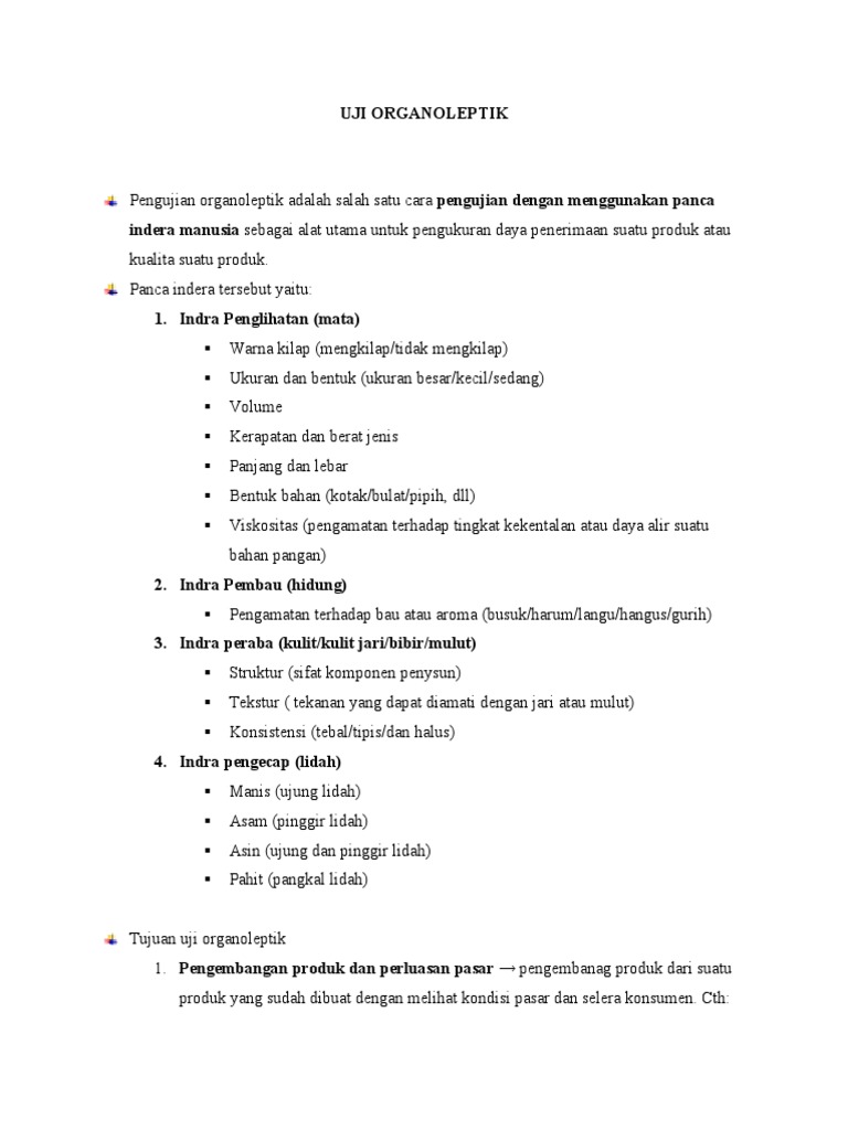 Metode dan Tujuan Uji Organoleptik | PDF