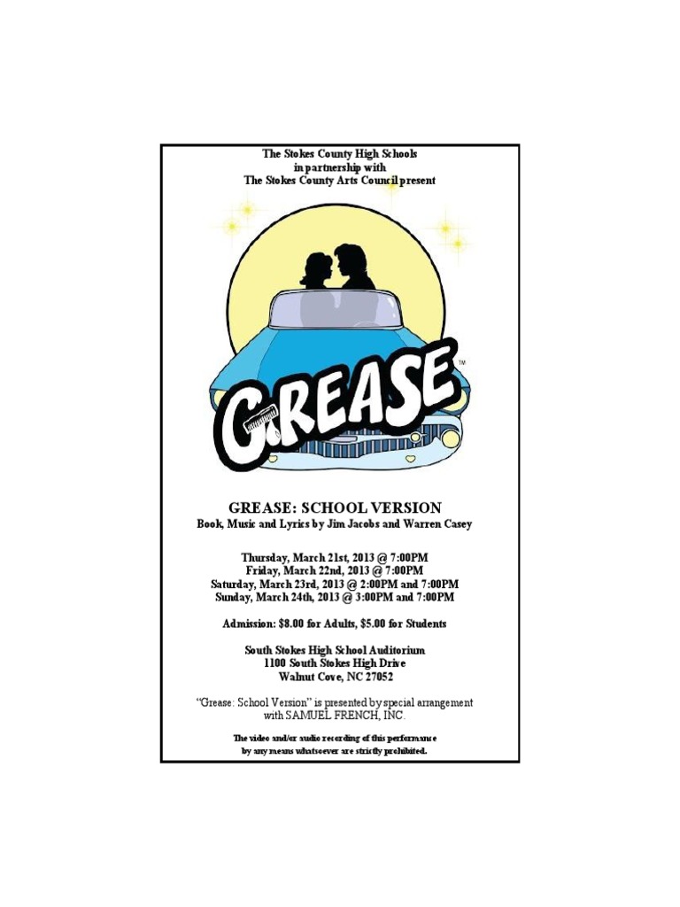 Grease School Version "Grease School Version" Is Presented by