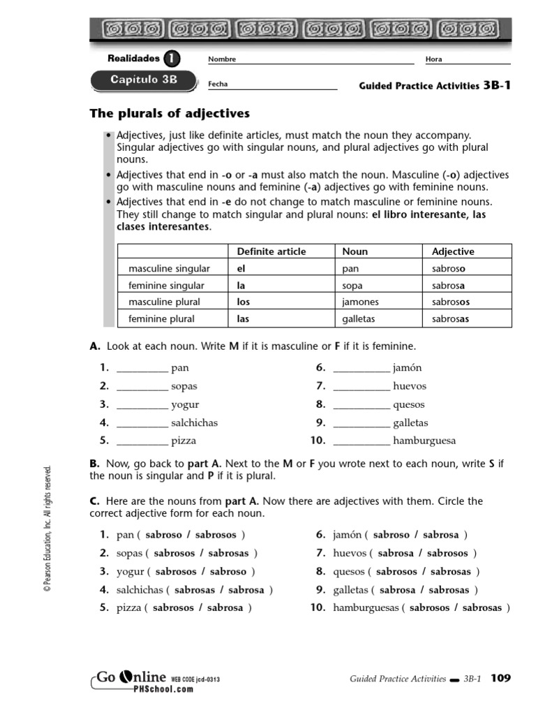 3b Guided Practice Activities Grammatical Gender Grammatical Number