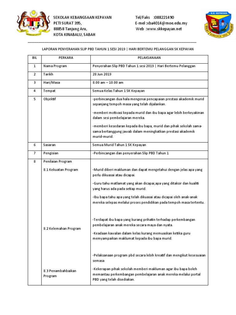 Laporan Program Penyerahan Pbd Sk Kepayan 2019 Pdf