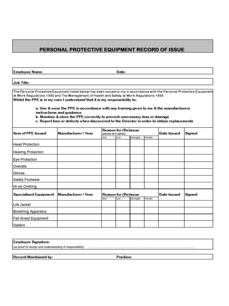 Ppe Issue Form Pdf Pdf