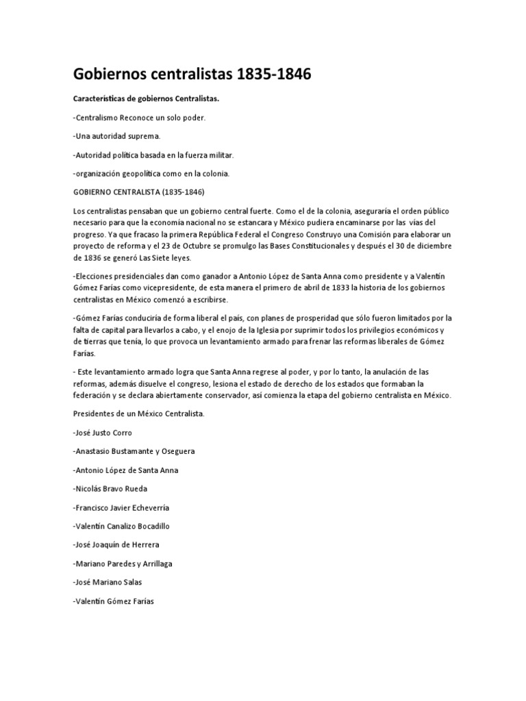 Gobierno Centralista PDF América del Norte México
