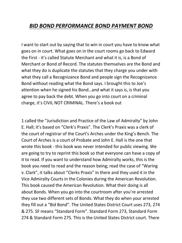 Bid Bond Performance Bond Payment Bond PDF PDF Bonds (Finance