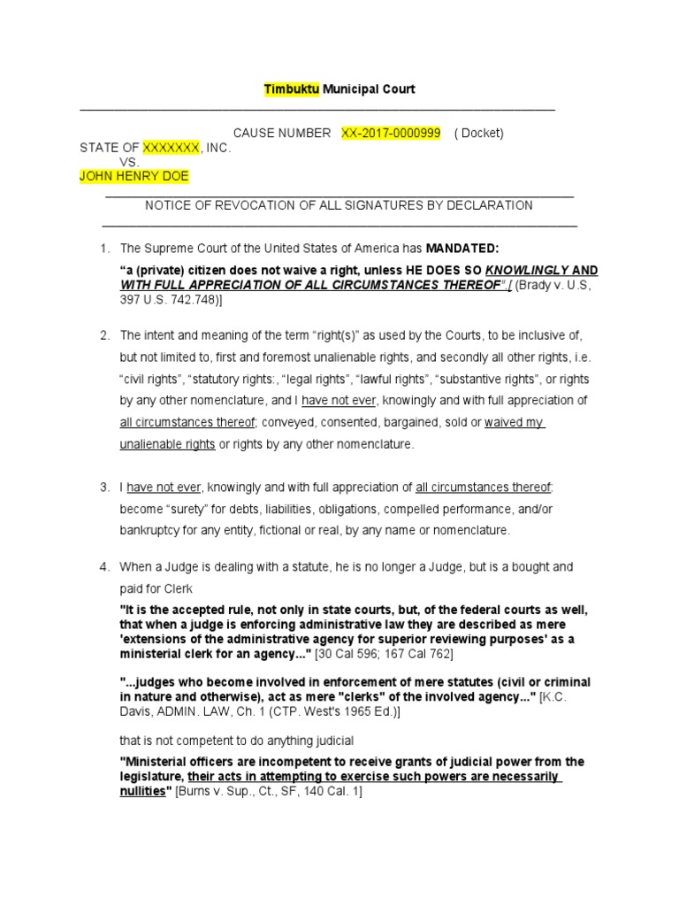 Revocation of Signatures Declaration | PDF | Military Occupation ...