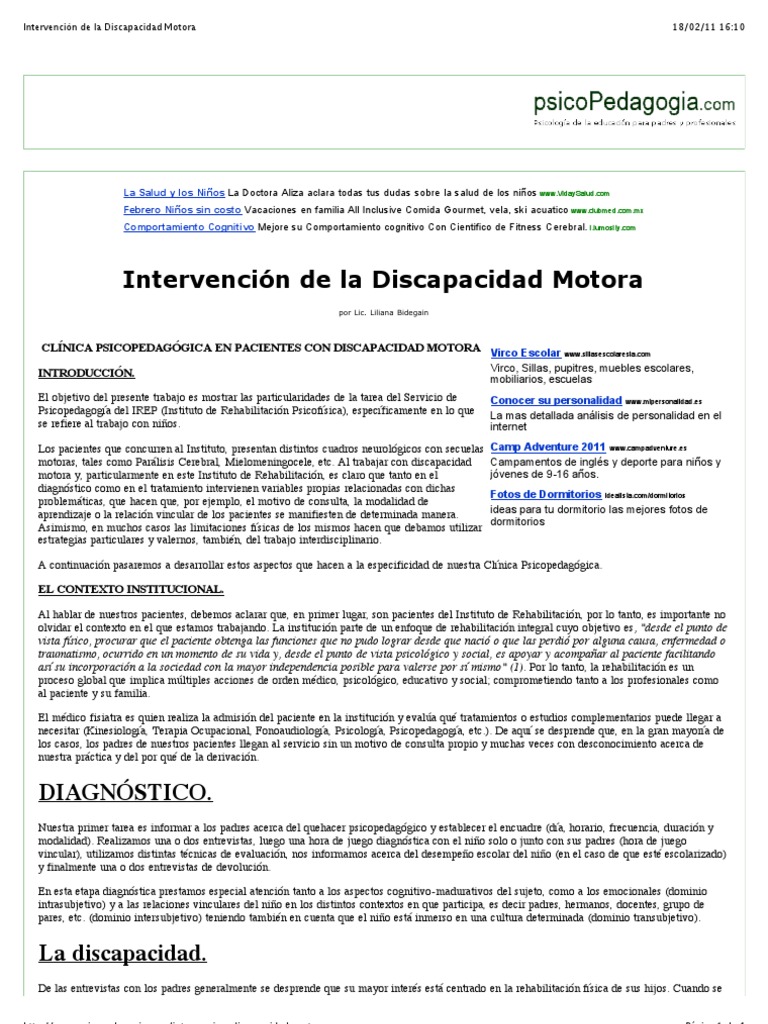 Intervención en Discapacidad Motora | PDF | Invalidez | Terapia ocupacional