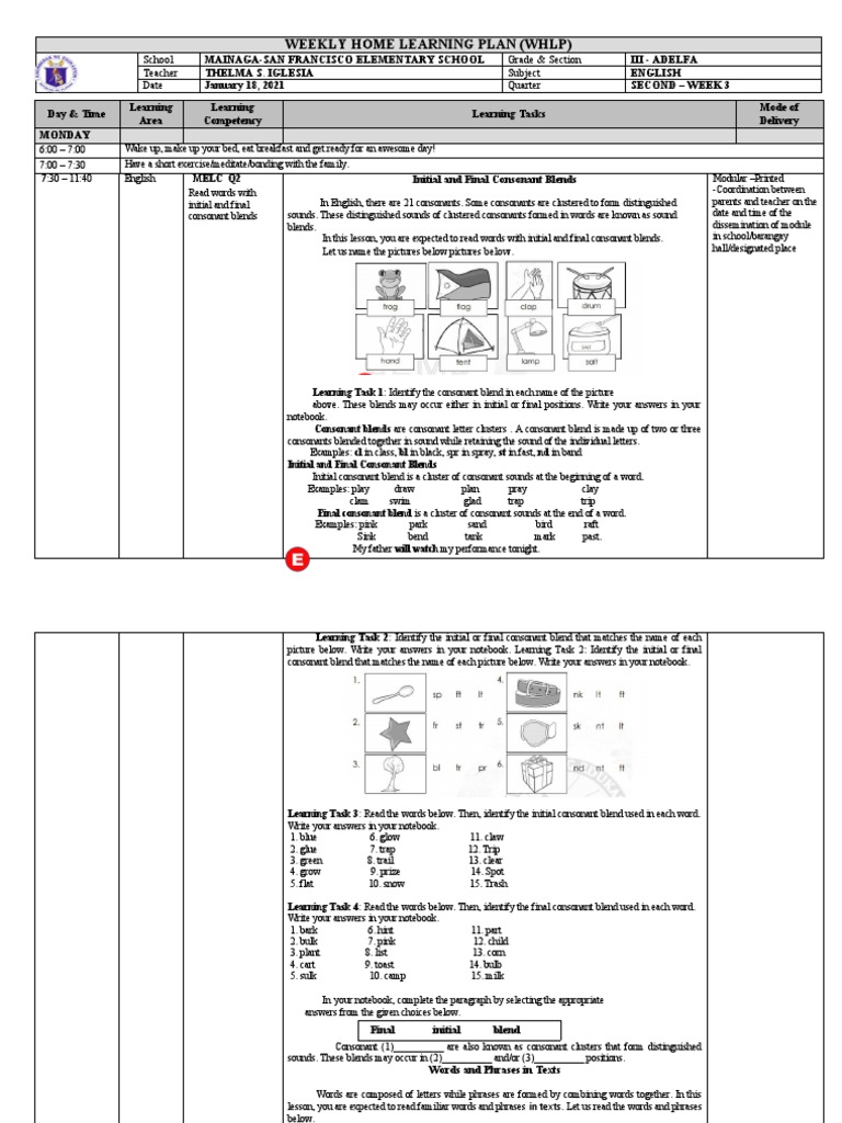 Grade 3 English Consonant Blends | PDF | Phrase