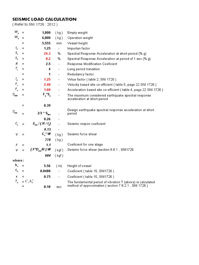 Seismic Load Calculation: (Refer To SNI 1726: 2012) | PDF | Geophysics ...