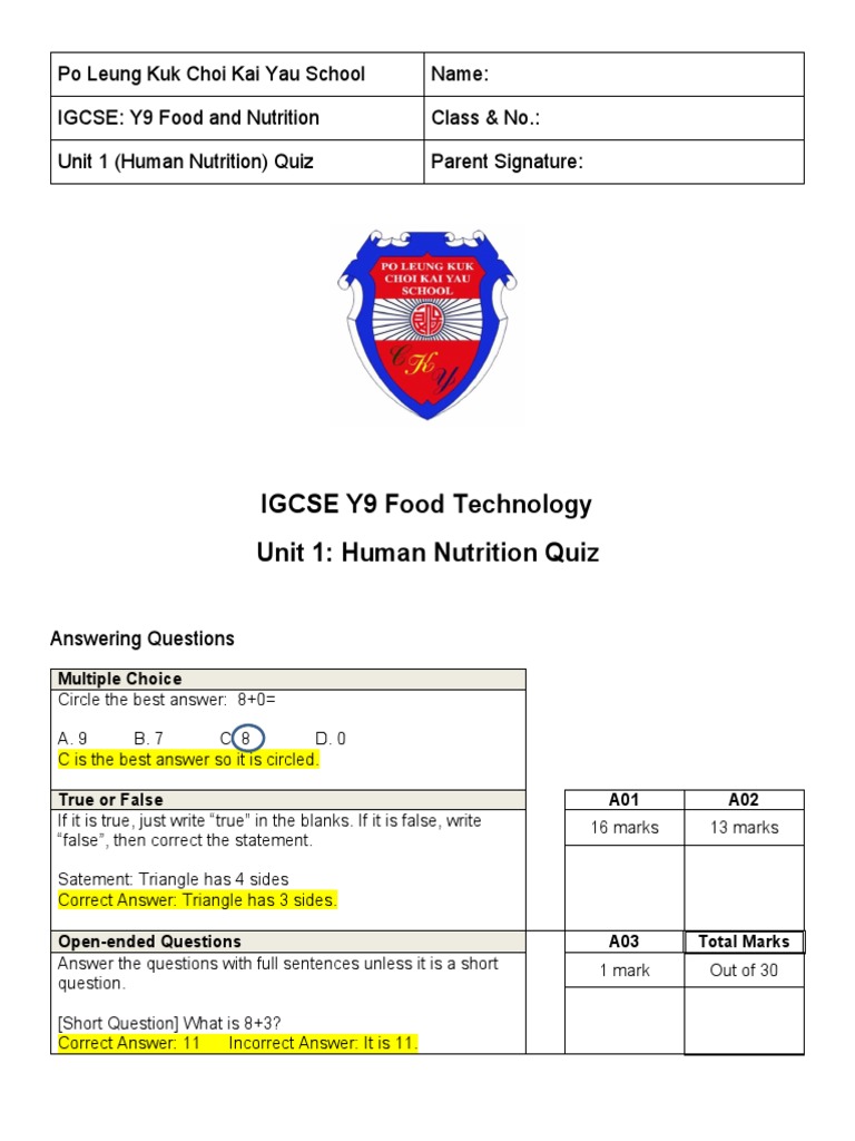 Human Nutrition Quiz PDF Human Nutrition Diet (Nutrition)