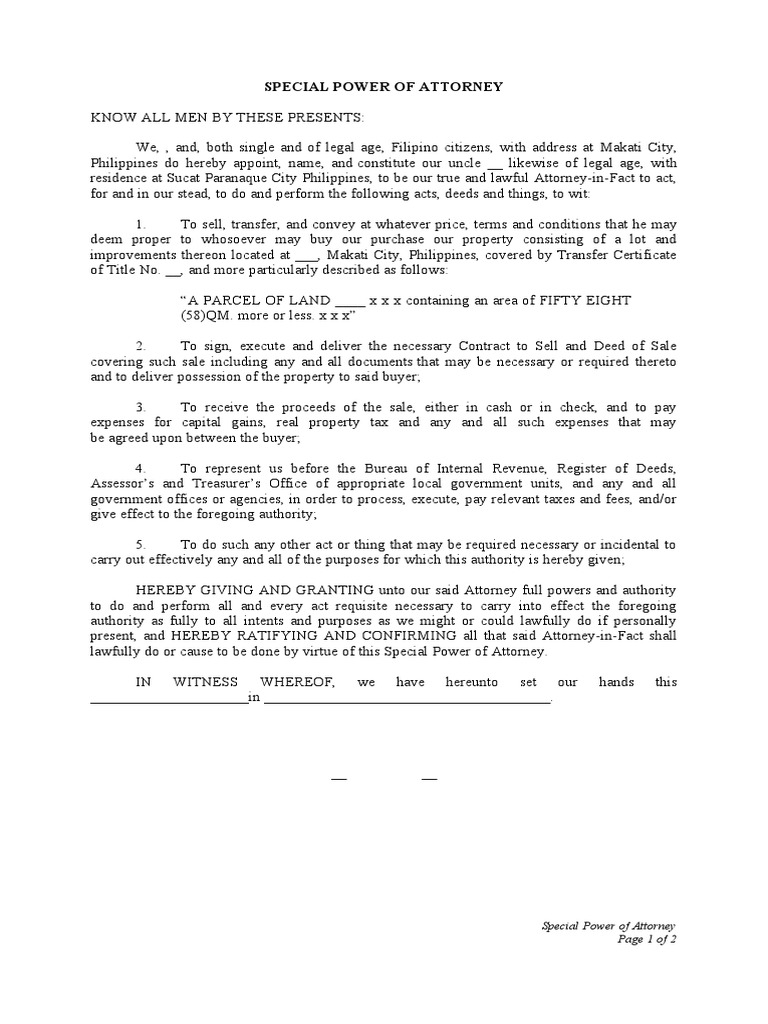 SPA To Sell Property Download Free PDF Power Of Attorney Deed