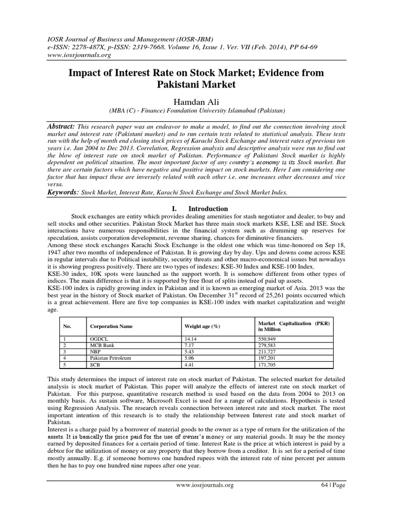 Impact of Interest Rates on Pakistan's Stock Market | PDF | Errors And ...