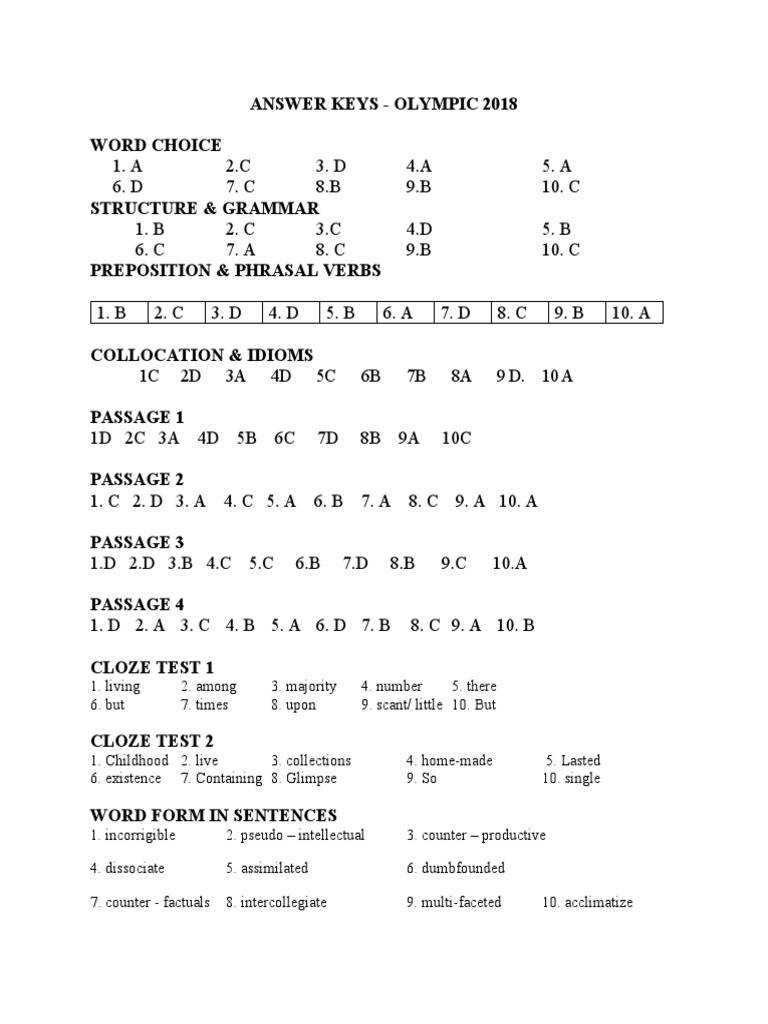 Answer Key and Passages for the GRE General Test | PDF | Grammar ...