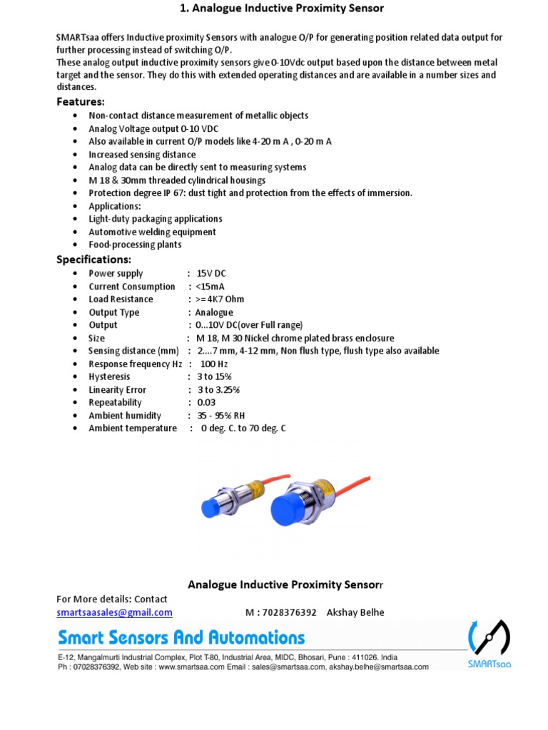 Inductive Proximity Sensor 0-10V Output | PDF