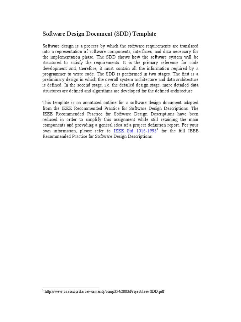 Software Design Document (SDD) Template PDF System Computer Science