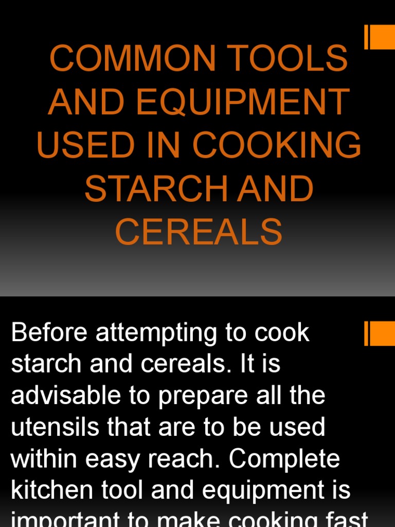 Common Tools and Equipment Used in Cooking Starch and Cereals PDF