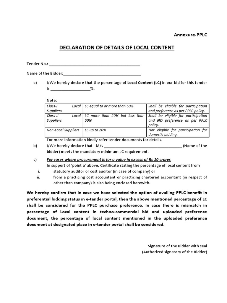 Declaration of Local Content | PDF | Accountant | Business