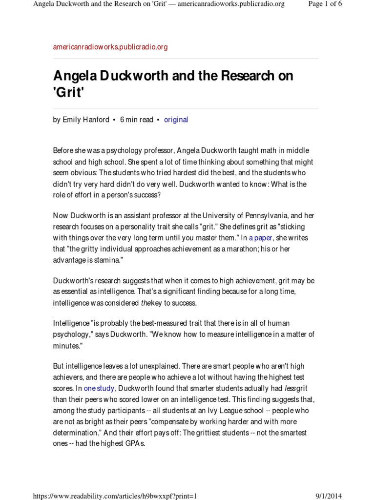 Grit Duckworth Research PDF