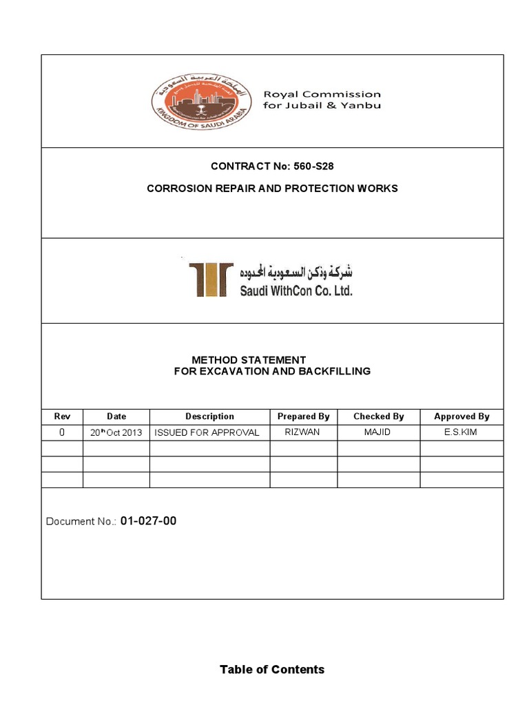 Excavation and Backfilling Method Statement | PDF | Personal Protective ...