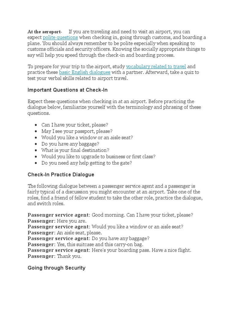 Polite Questions: Important Questions at Check-In | PDF