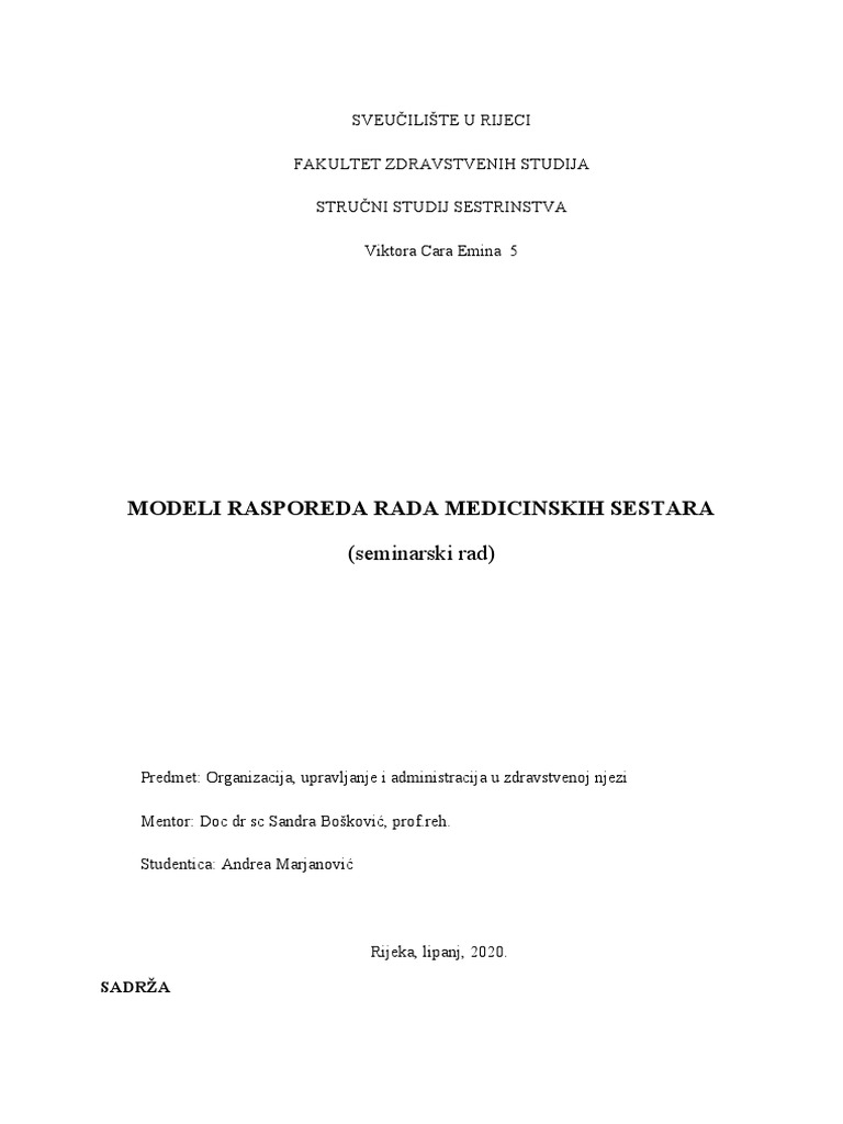 Modeli Rasporeda Rada Medicinskih Sestara | PDF