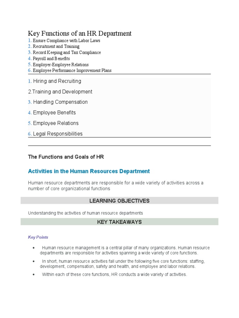 Core Functions of HR Departments | PDF | Human Resource Management ...