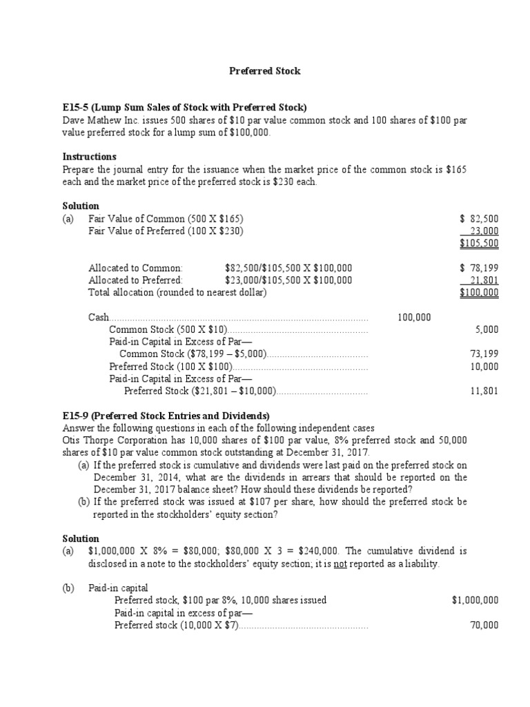 Preferred Stock Issuance and Dividends | PDF | Preferred Stock | Par Value