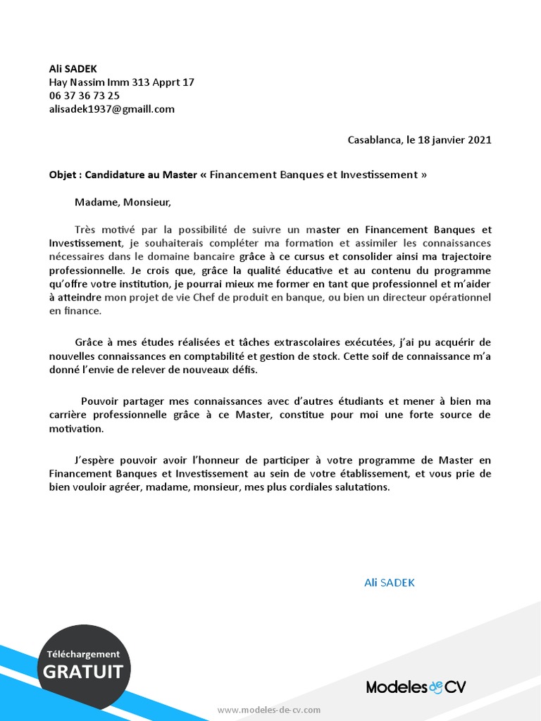 5 Exemple Lettre De Motivation Master Pdf Motivation Motivationnel