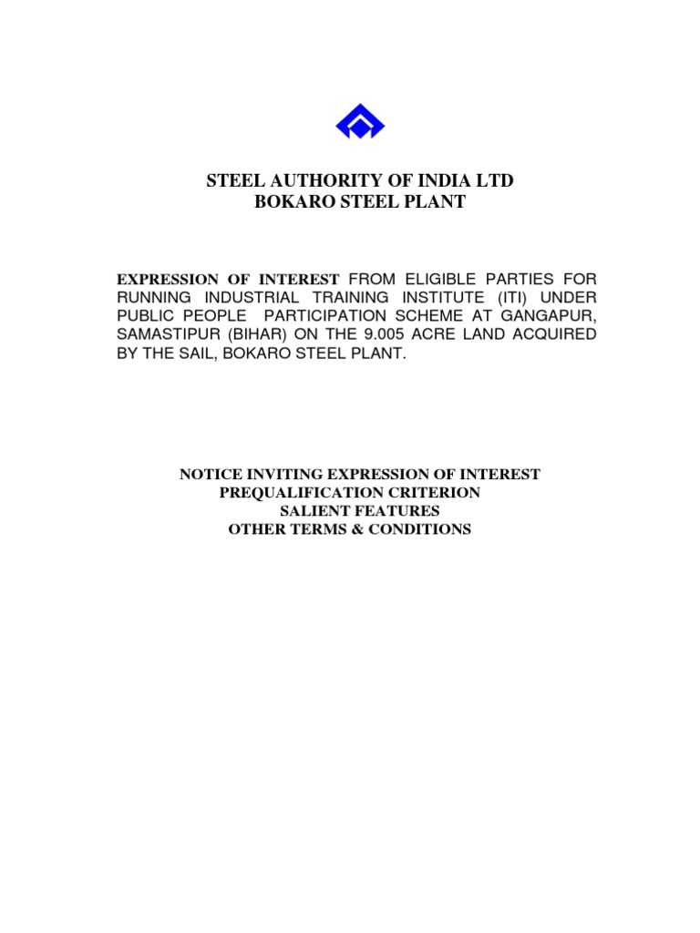 Steel Authority of India LTD Bokaro Steel Plant: Expression of 
