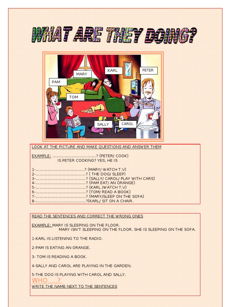 Present Continuous Activities | PDF | Cooking, Food & Wine