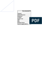 Capacity Human Resource Equipment Location Project Cost IRR NPV Payback Period Cost of Capital (WACC)