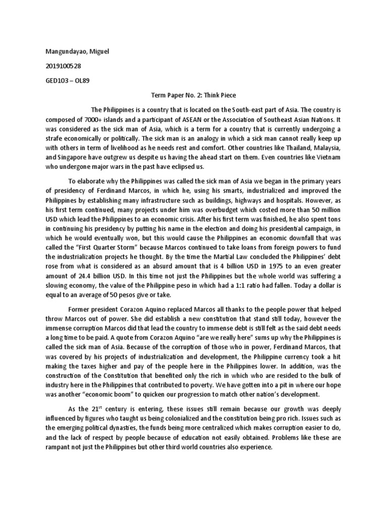 Mangundayao RPH Term Paper 2 | PDF | Philippines | Tariff