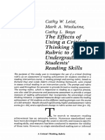The Effects of Using A Critical Thinking Scoring Rubric Assess Undergraduate Students' Reading Skills