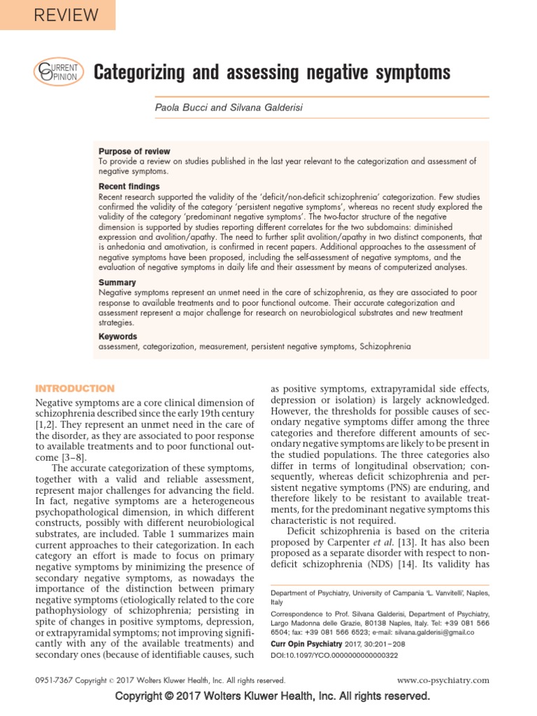 Categorizing and Assessing Negative Symptoms | PDF | Schizophrenia ...