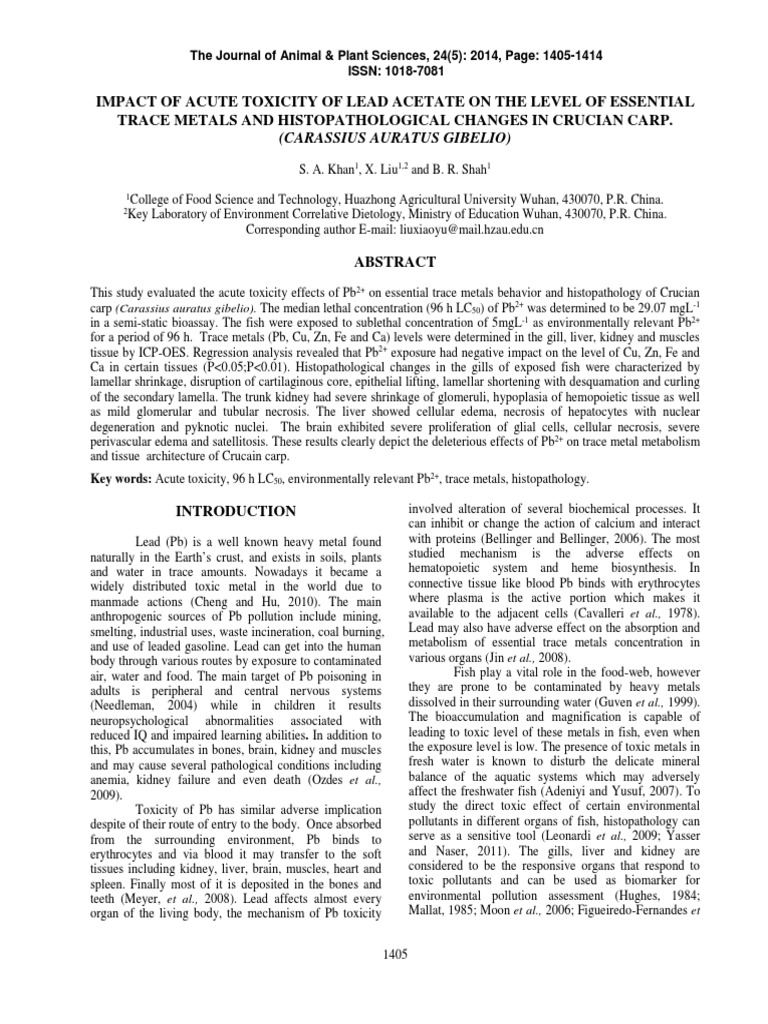 Impact of Acute Toxicity of Lead Acetate On The Level of Essential
