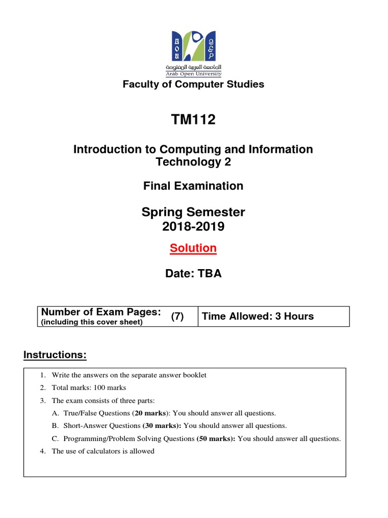 TM112 Computing Final Exam Solutions | PDF | Computer Science | Computing