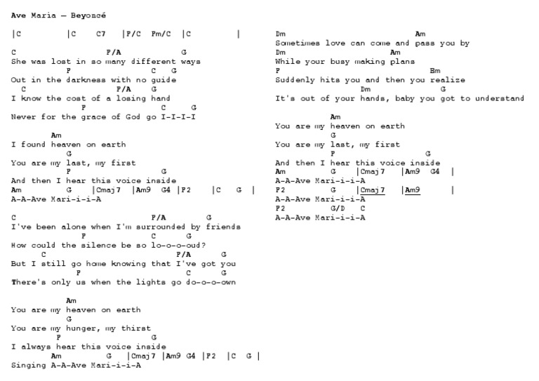 Ave Maria - Beyoncé Chords Landscape PDF | PDF