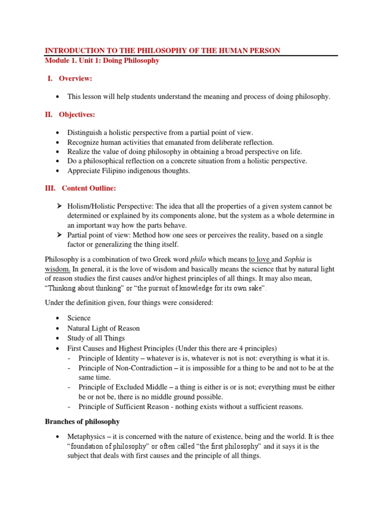 Introduction To The Philosophy of The Human Person Module 1. Unit 1 ...