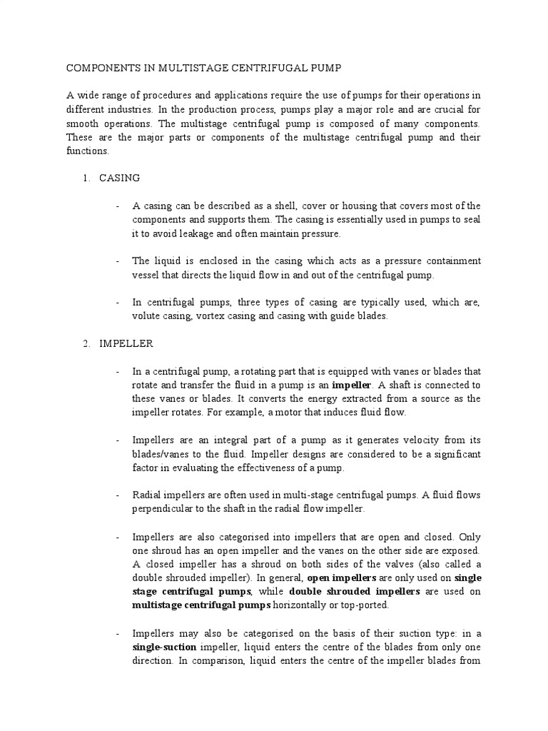 Multistage Centrifugal Pump Components | PDF | Bearing (Mechanical) | Pump