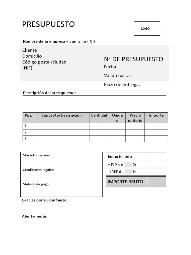 Plantilla Presupuesto en Word | PDF