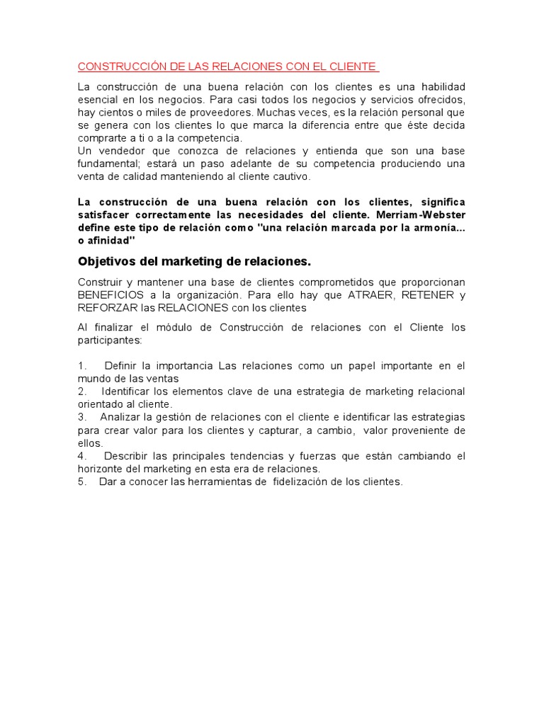 Construcción de Las Relaciones Con El Cliente | PDF | Cliente | Marketing