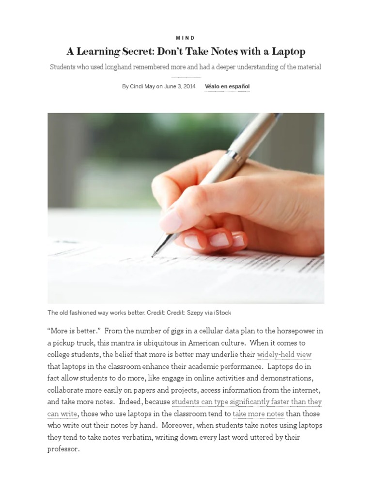 A Learning Secret - Don't Take Notes With A Laptop - Scientific ...