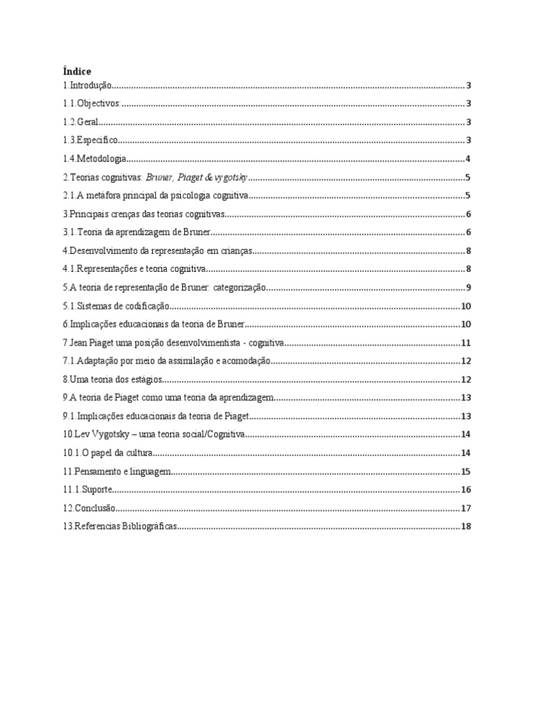 Teorias Cognitivas de Aprendizagem Bruner, Piaget e Vygotsky | PDF ...