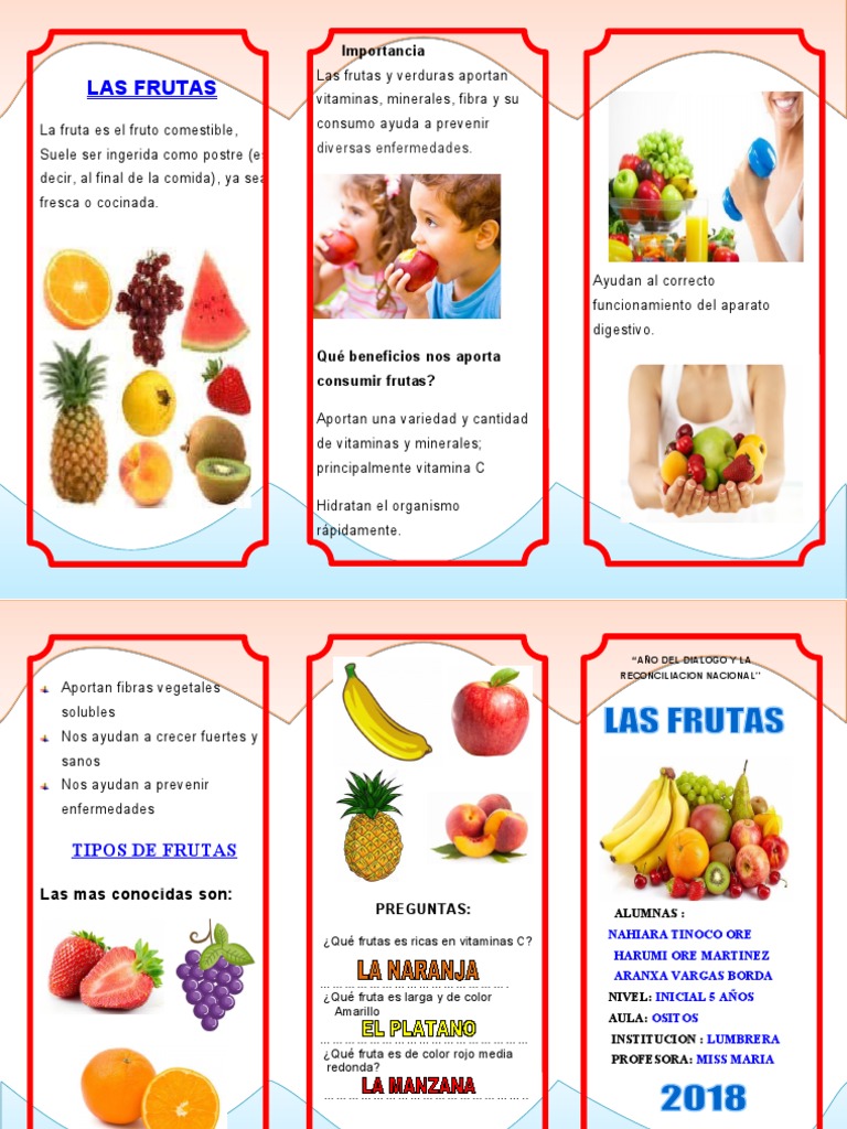 honderd nakomelingen houding Triptico Frutas | PDF | Vegetales | Fibra dietética