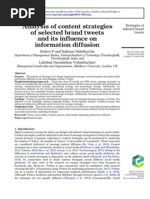 Analysis Of Content Strategies Of Selected Brand Tweets And Its Influence On Information Diffusion Social Media Popular Culture Media Studies