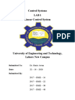 Control Systems Lab 1 Linear Control System: Submitted To: Dr. Haris Awan Date: Submitted by