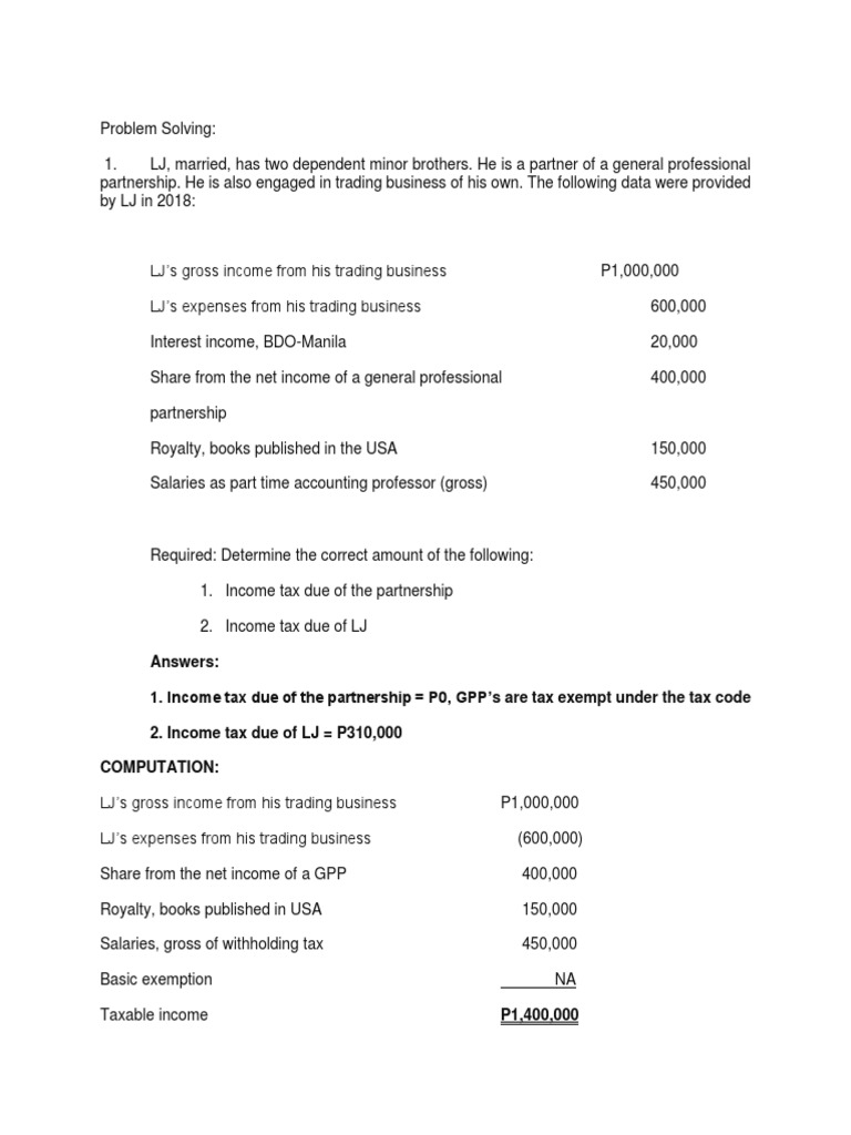 ANSWERS Post Test Regular Income Taxation For Partnerships | PDF 