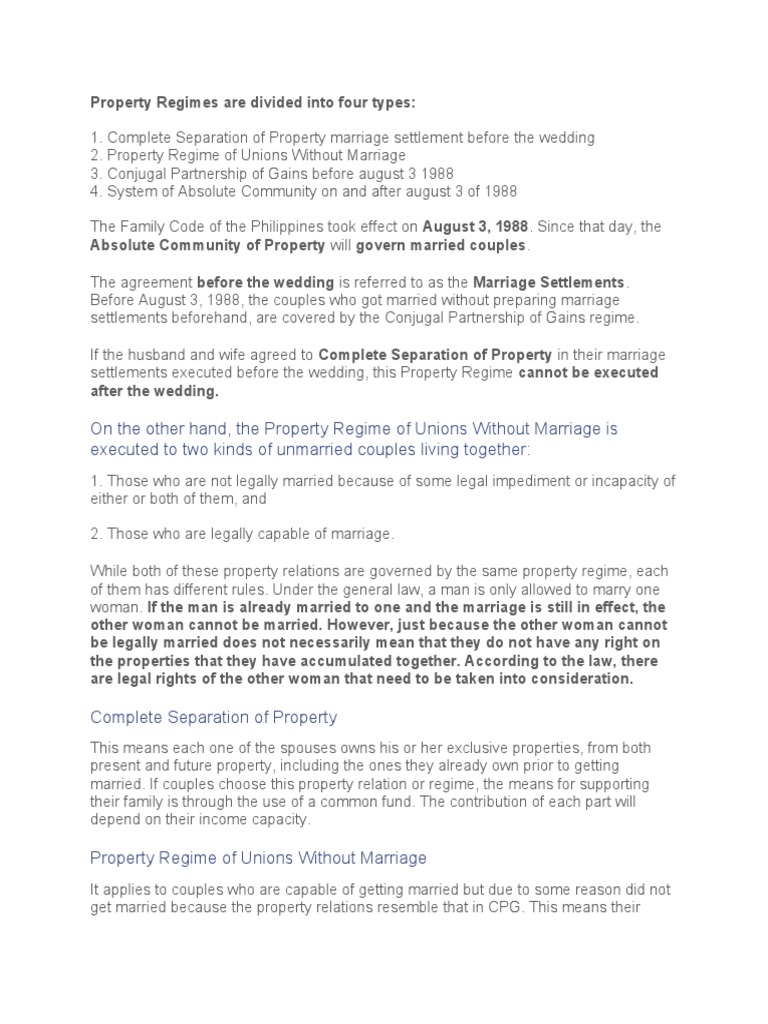 On The Other Hand, The Property Regime of Unions Without Marriage Is