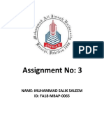 Assignment No: 3: Name: Muhammad Salik Saleem ID: FA18-MBAP-0065