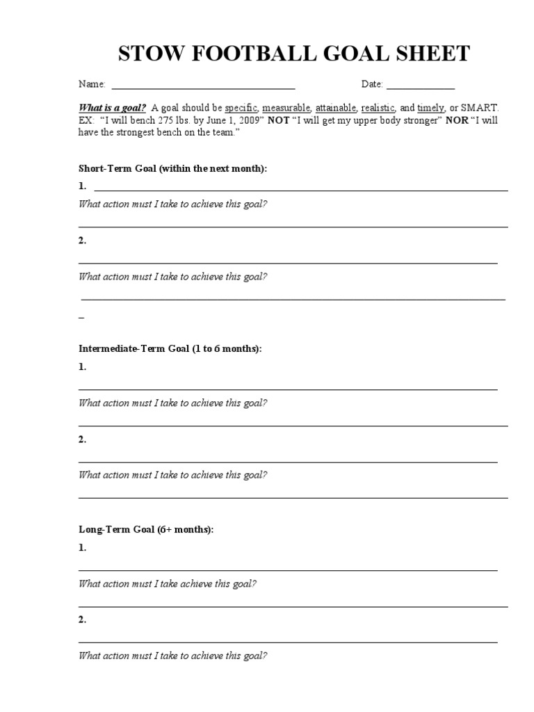 Stow Football Goal Setting Sheet | PDF
