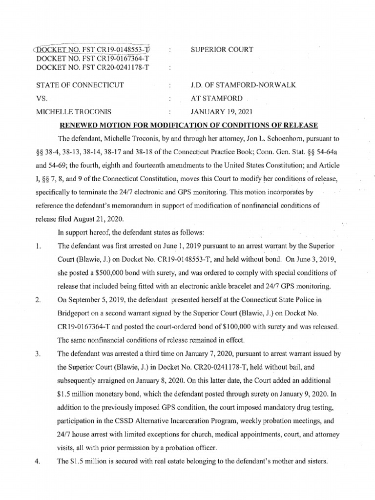 Michelle Troconis: Motion For Modification and Conditions For Release | PDF