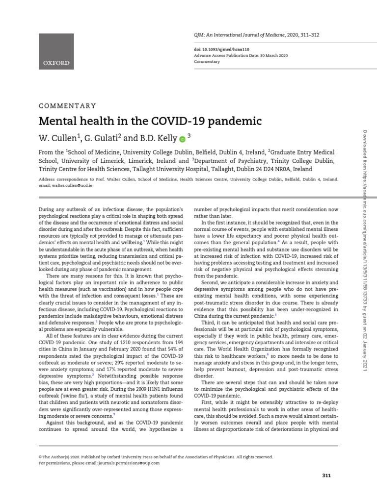 COVID-19's Mental Health Impact | PDF | Depression (Mood) | Stress ...